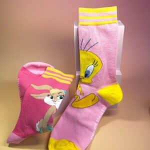 Chaussettes rose & jaune – Duo Personnages Fun